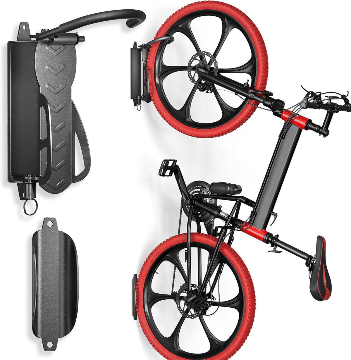 Goovilla Swivel Bike Wall Mount 2 Pack, Space Saving Bike Hangers for Garage with Screw and Easy Installation, Metal Vertical Bike Rack Wall Mount Holds up to 66.2lbs with No-scratch Protection, Black