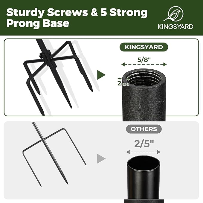 Kingsyard Adjustable Shepherd Hooks for Outdoor - 60 INCH Heavy Duty Bird Feeder Pole with 5 Prong Base, Hummingbird Feeder Stand, Garden Plant Baskets, Weddings Decor, Solar Light Lanterns