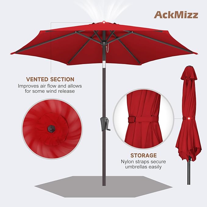 9ft Outdoor Patio Umbrella - Table Umbrella Waterprool UV Protection, Sombrillas de Patio with Push Button Tilt&Crank, Sun Umbrella for Pool, Porch, Garden, Deck, Backyard(Red)