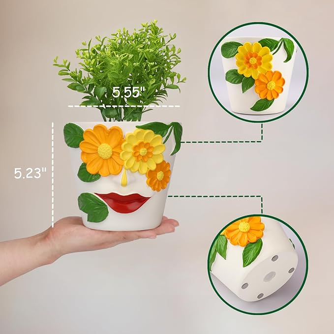 GUGUGO Unique Face Flower Plant Pots, Colorful Cute Succulent Planters with Drainage, Abstract Rainbow Head Flower Planters Pots for Indoor Plants, Funny Eclectic Home Décor (Blue&Pink, 5Inch)