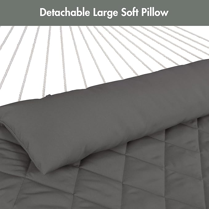 ANOW Outdoor Rope Hammock with Spreader Bars, Heavy Duty Hammock with Pad for Outdoors Indoors, 450 LBS Weight Capacity, Gray