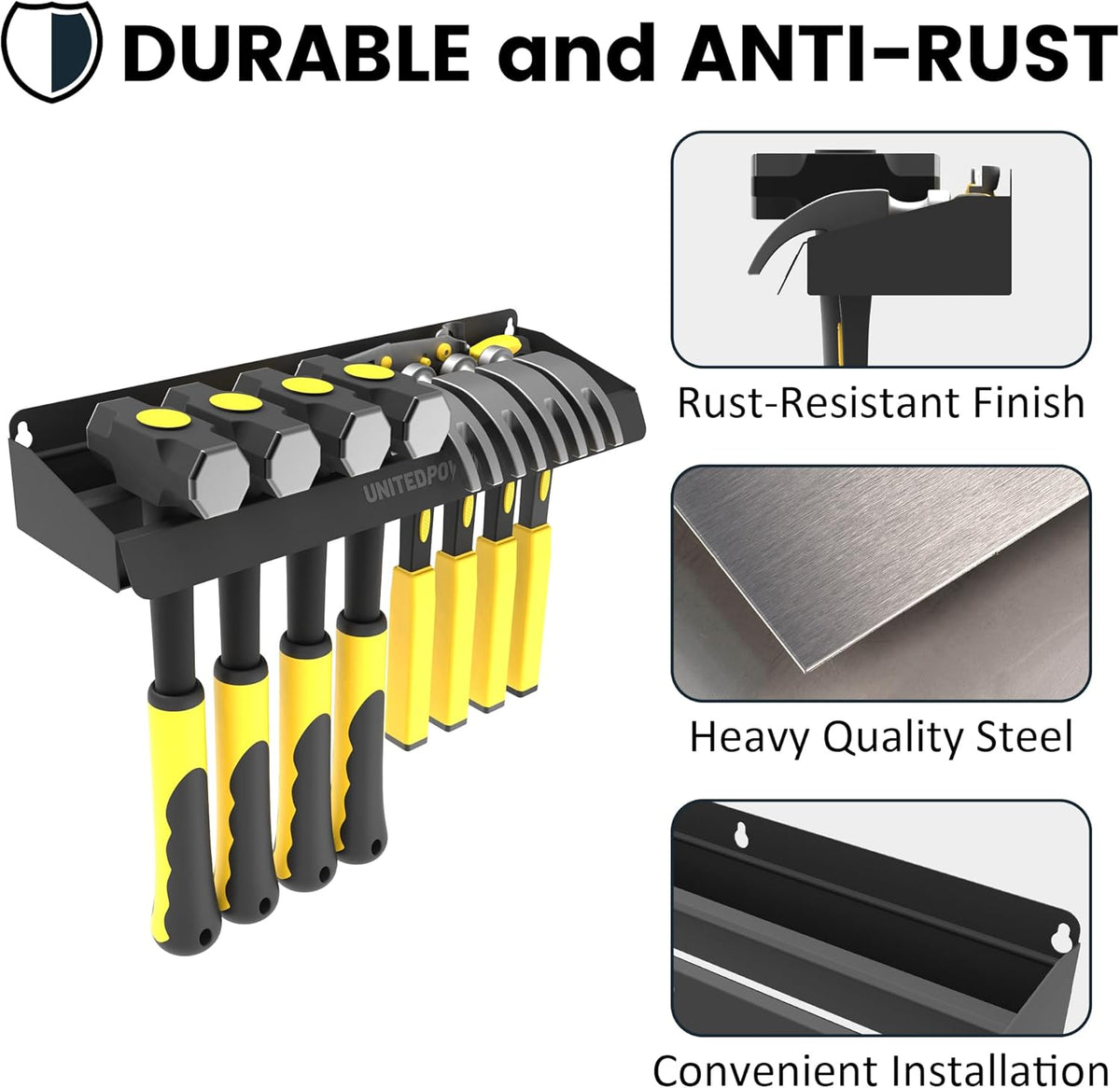 UNITEDPOWER Hammer Holder, Wall Mount Storage Rack Organizer for Workshop, Shed, Garage, Home, Fit Most of Hammer or Small Tools