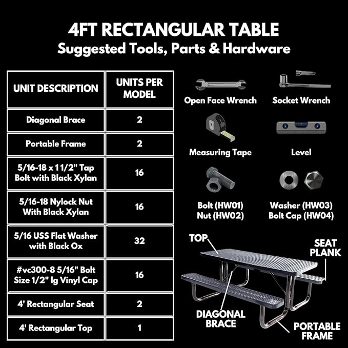 Heavy-Duty Portable Outdoor Kids Table, Expanded Metal Kids Picnic Table, Commercial-Grade Picnic Table, Made in America (4ft Rectangular, Childrens, Textured Sandstone)