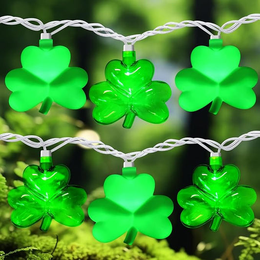 8.5Ft Shamrock String Lights, St Patrick's Day Decorations Light with 10 LED Green Lucky Clover Lights Outdoor Waterproof, UL Certified for Home Garden St. Patrick's Day Party Decorations, White Wire