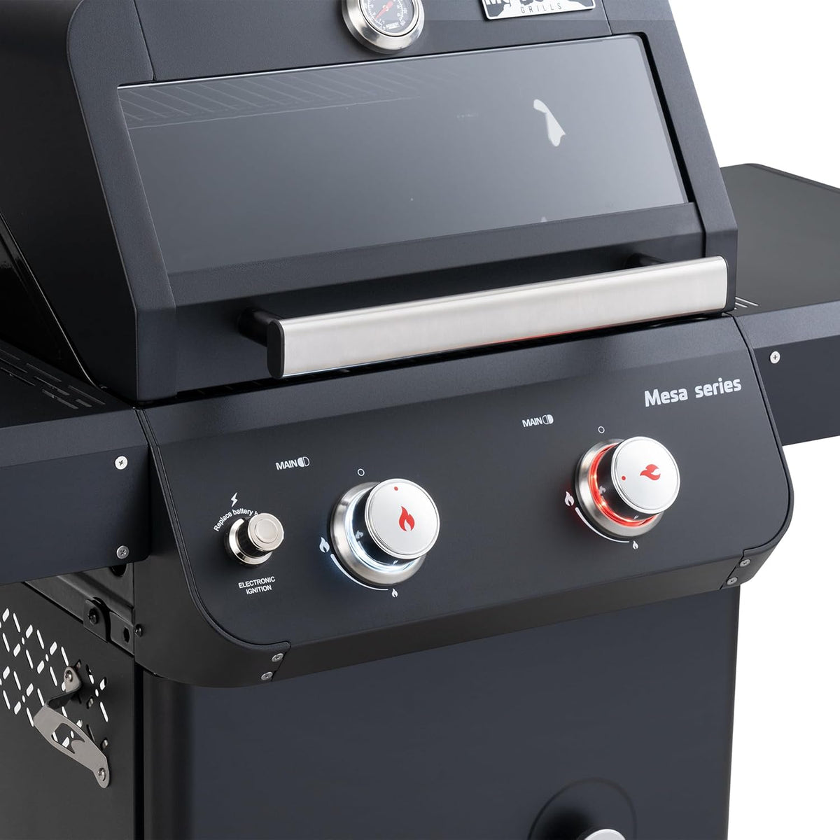 Monument Grills 2-Burner Foldable Stainless Steel Liquid Propane Gas Patio Garden Barbecue Grill with Clearview® Lid, Knob Control Mesa220 with BBQ Cover
