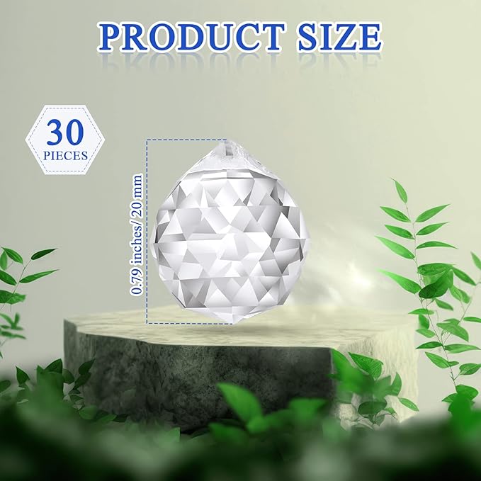30 Pack Crystal Ball 20 mm Prism Suncatcher Sun Catchers Hanging Crystals Prisms for Windows Gift Feng Shui (Clear)