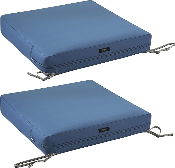 Classic Accessories Ravenna Water-Resistant 21 x 19 x 5 Inch Patio Seat Cushion, Empire Blue, Patio Loveseat Cushion