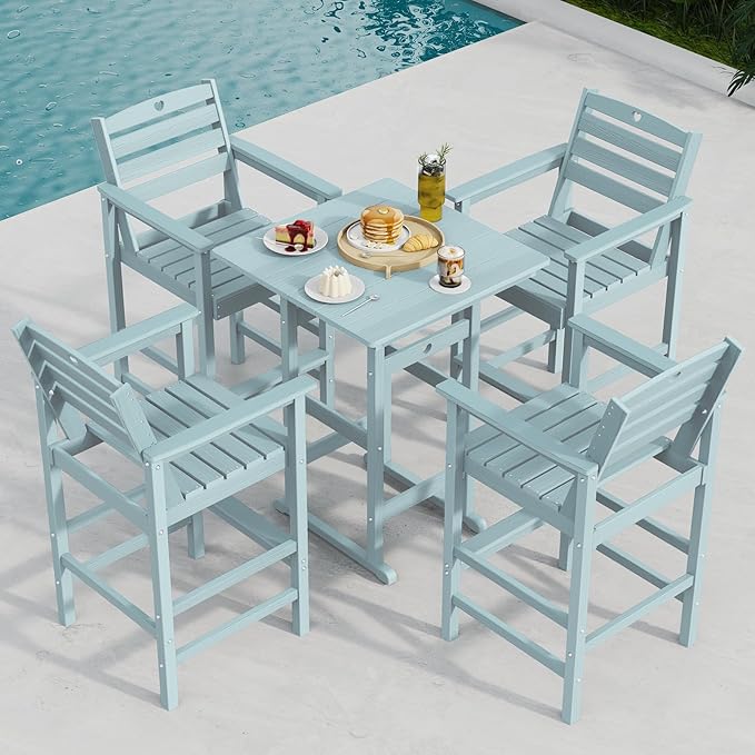 Adirondack Outdoor Bar Table, Durable HDPE Composite, Weather Resistant, Easy to Clean, Perfect for Backyard and Poolside Use, Light Blue
