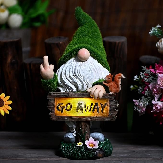 ASAWASA Gnomes Decorations for Yard with Solar LED Light,Large Outdoor Funny Garden Lawn Gnome Decor(Tall 10 Inches)