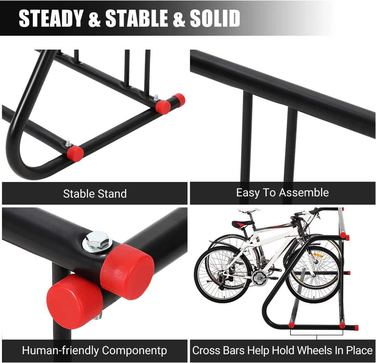 5 Holders Commercial Grid Bike Racks, 60" Length Outdoor Bike Rack, Powder Coated Steel Floor Bike Rack for Garages, Stores, Schools & Universities