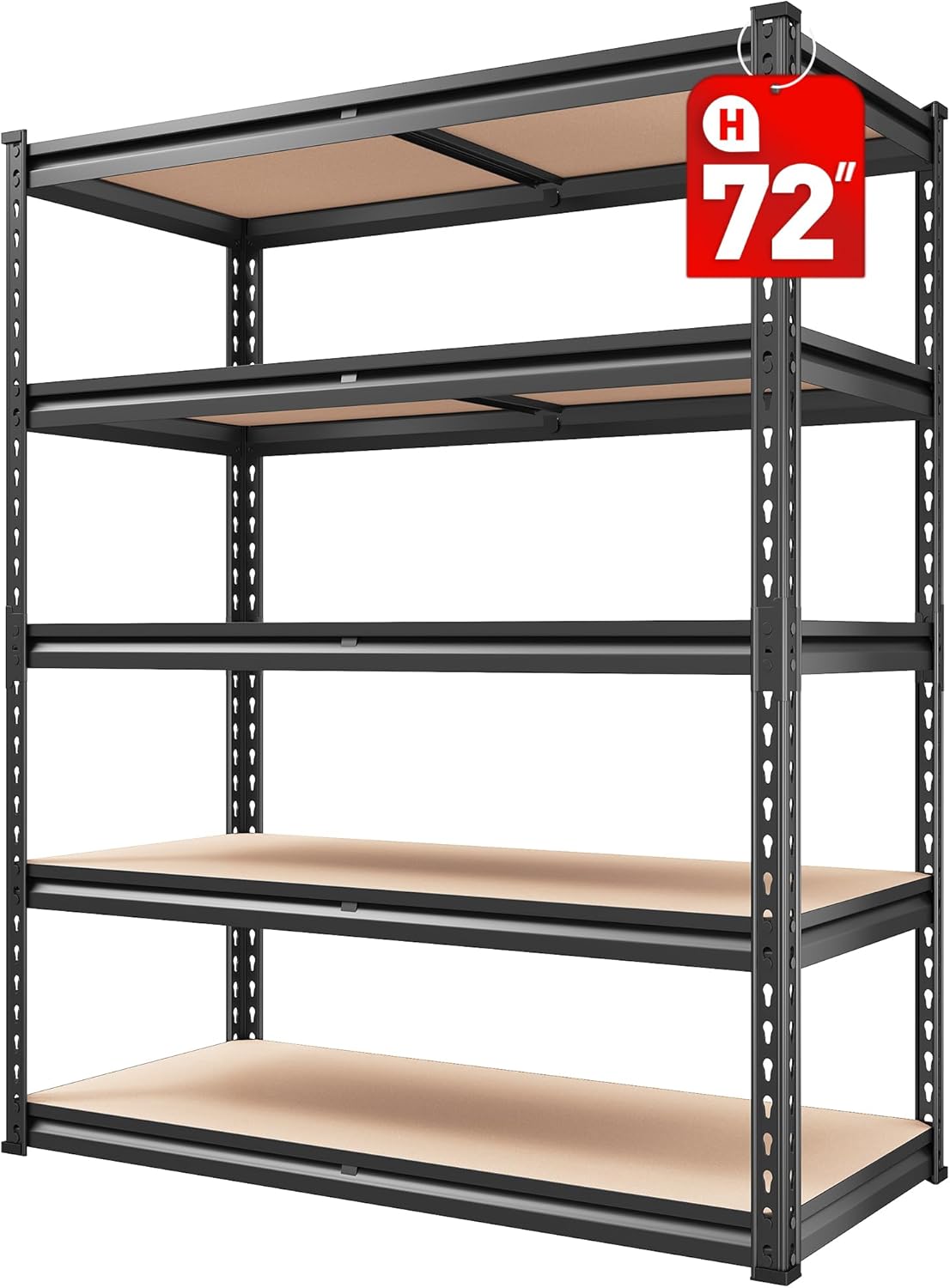REIBII 2000LBS Garage Shelving Heavy Duty Storage Shelves 72" H Metal Shelving for Garage Shelves Adjustable 5 Tier Metal Shelf for Pantry Closet Kitchen Basement 35.5" W x 72" H x 15.8" D