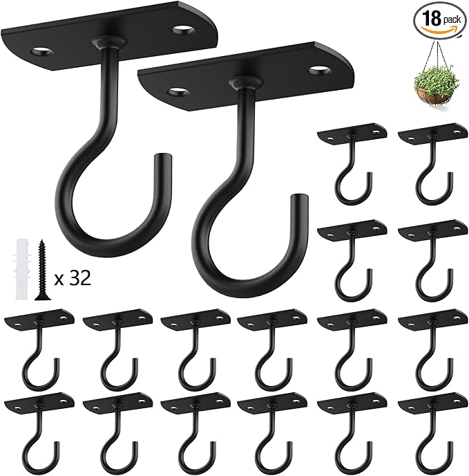 Ceiling Hooks for Hanging Plants 18Pack,2.5 inches Black
