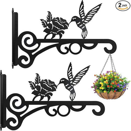 2-Pack 10 Inch Aesthetic Plant Hangers Outdoor – Metal Hanging Plant Bracket with Beautiful Hummingbird Pattern – Heavy Duty Plant Hooks for Hanging Plants, Bird Feeder, Wind Chime, Lantern