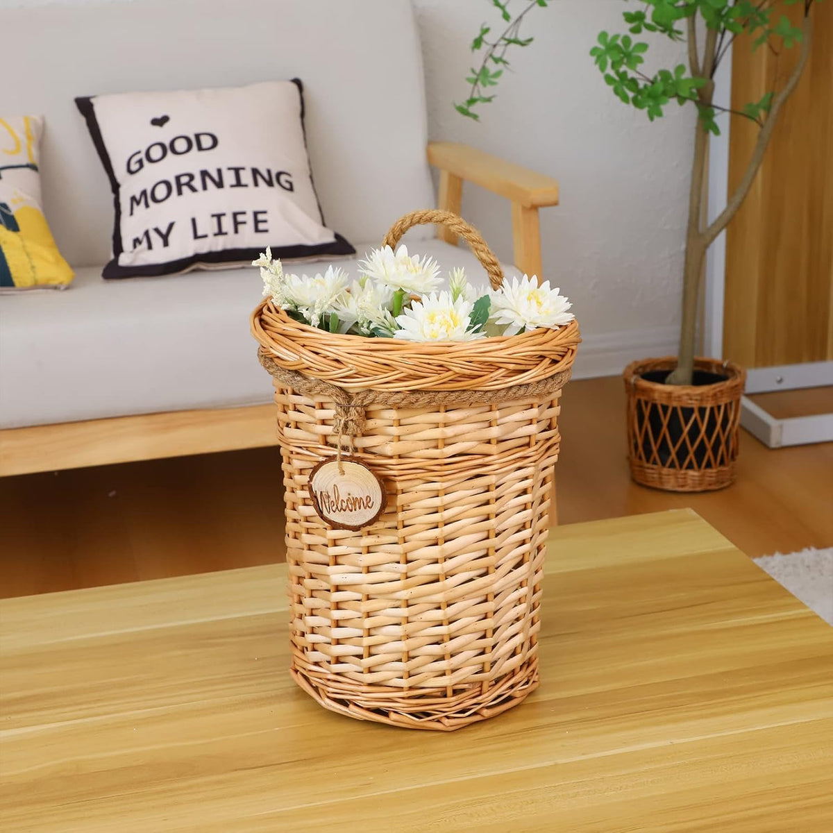 Woven Wicker Hanging Basket Door Hanging Basket Wall Decorations for Home Garden Farmhouse (original)