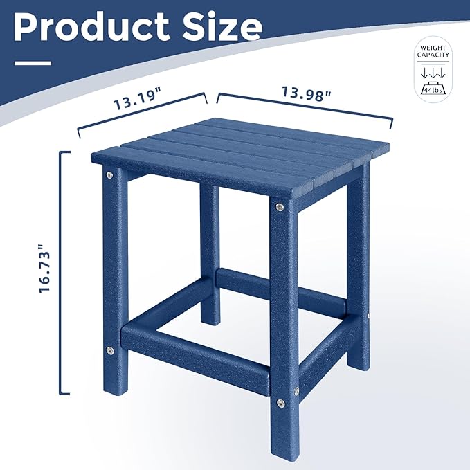 Adirondack Side Table Outdoor, HDPE Small Outdoor Table for Patio, Outside End Table, Blue, 13.98" x 13.19" x 16.73"