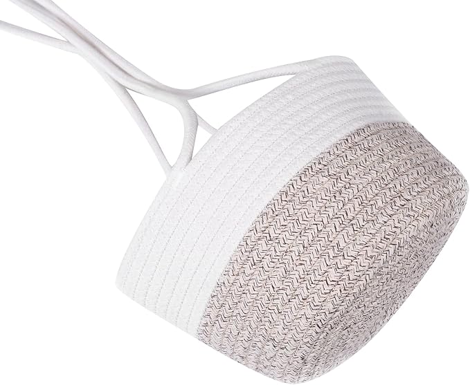 Hanging Planter Basket Jute Rope Woven Plant Hangers Indoor Hanging Plant Holder Up to 7" Pot Macrame Modern Storage Organizer Home Decor (White & Brown)