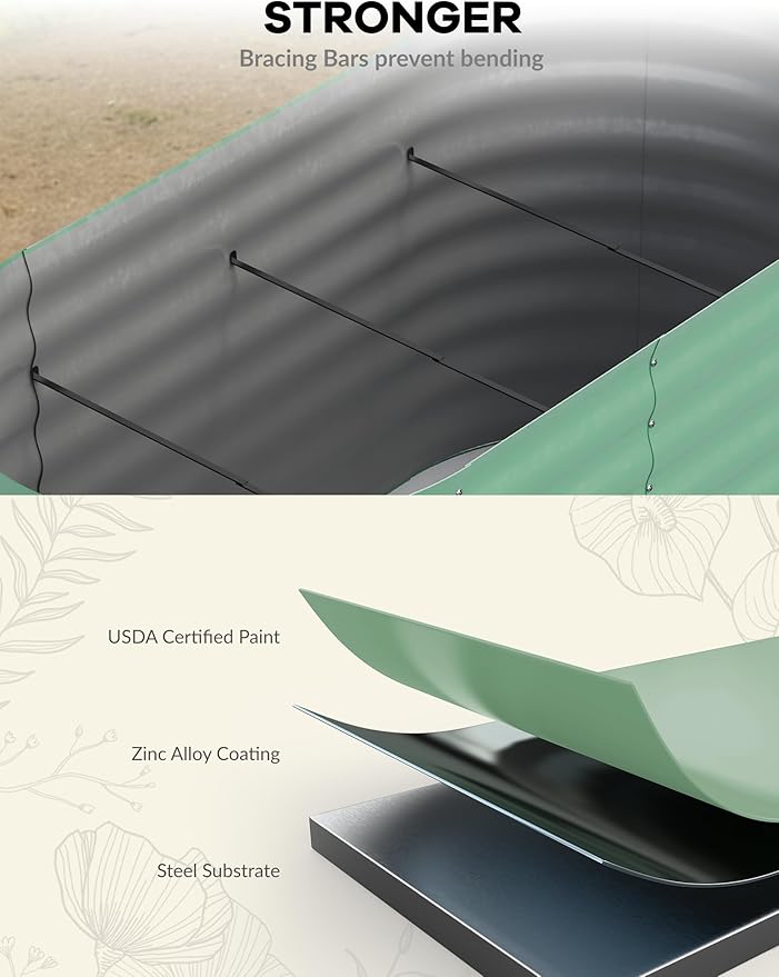 2 Pcs Raised Garden Beds Outdoor 8x4x2ft - Galvanized Steel Planter Box for Vegetables, Flowers, Rust-Resistant Garden Box, Easy Assembly Raised Beds, Durable Planters for Outdoor Plants, Green