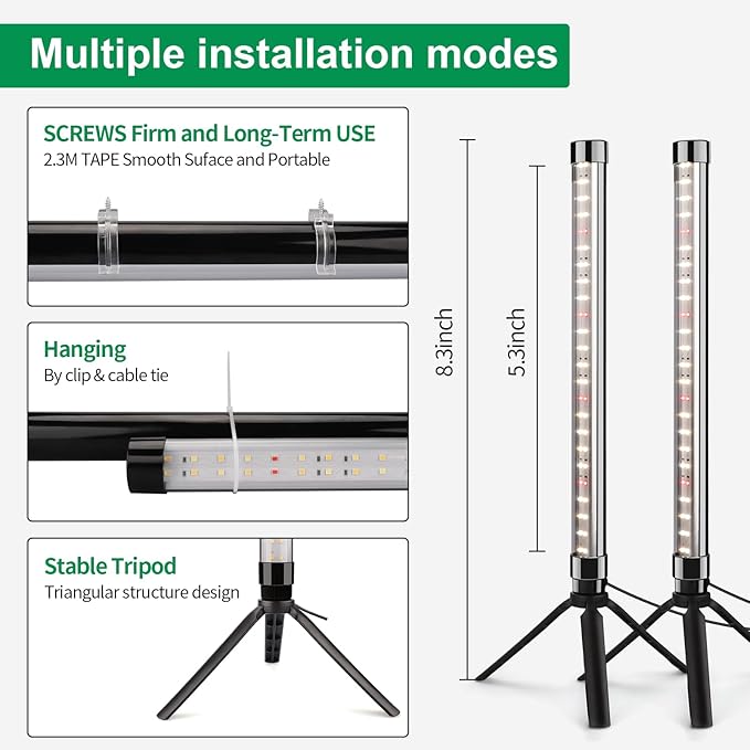 2 Pack Grow Lights for Indoor Plants, Height Adjustable with On/Off Switch and Timer, Vertical Plants Grow Light for Indoor Plant Growth and Flowering