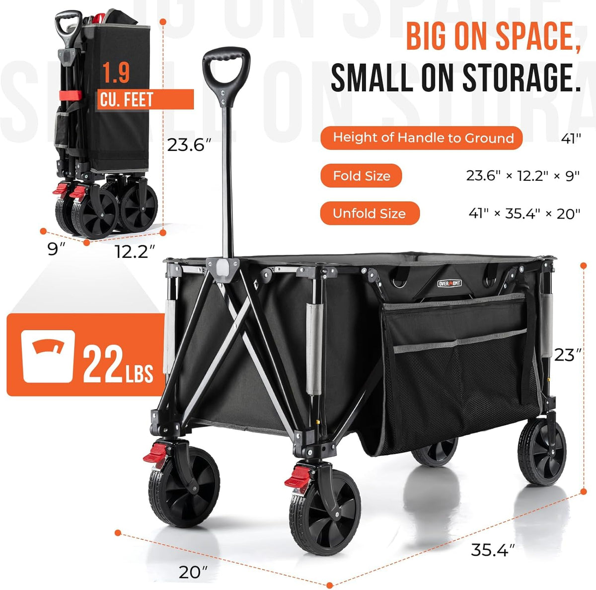Overmont 150L Wagons Carts Foldable - Large Capacity Folding Collapsible Wagon Cart for Grocery Camping Utility Gardening Sports Travelling- 330lbs Load