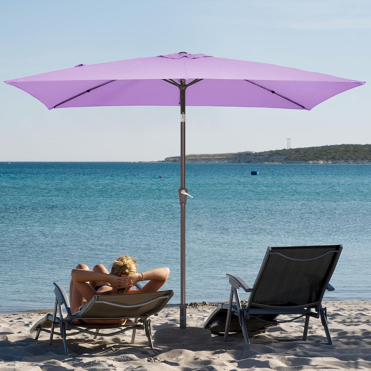JEAREY 6.5x10 ft Rectangular Patio Umbrellas Outdoor Market Umbrella with Push Button Tilt and Crank, Rectangle Table Umbrella 6 Sturdy Ribs UV Protection for Pool Garden Backyard Deck, Taro Purple