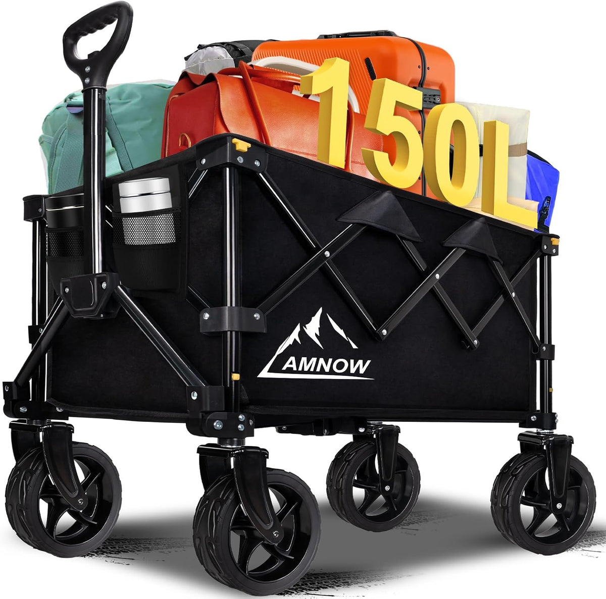 Collapsible Wagon Cart with Wheels Foldable, Folding Wagons Carts with Silent Universal Wheels, Large Grocery Cart On Wheels, Heavy Duty Utility Wagon for Shopping Beach Sports Fishing Camping, 150L