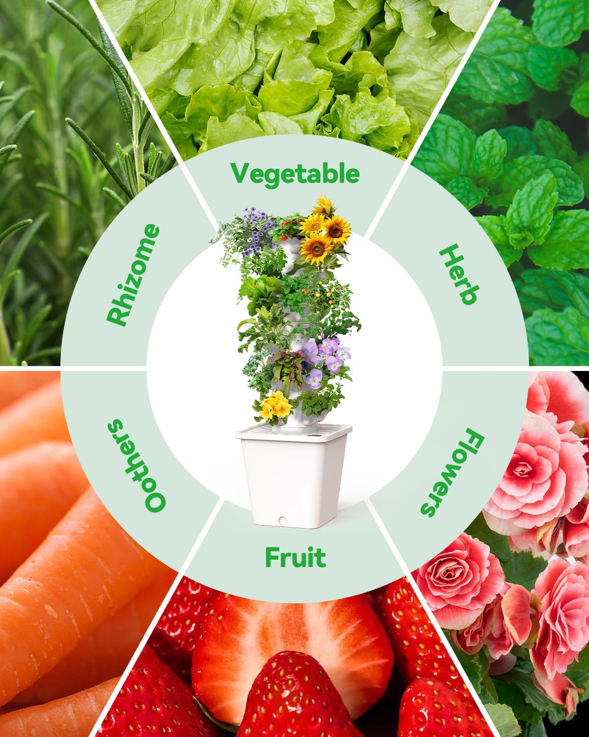 Vertical Hydroponics Growing System Kit, Indoor Outdoor Gardening System Kits, Herb & Fruits Growing Tower, 6 Layer 30 Pods