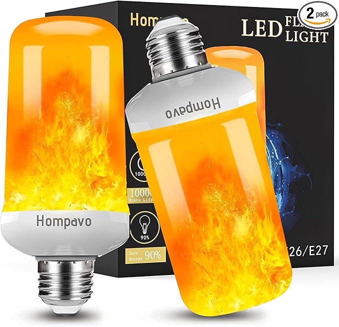 Hompavo 【Upgraded】 LED Flame Light Bulbs, 4 Modes Flickering Light Bulbs with Upside Down Effect, E26/E27 Base Flame Bulb for Halloween, Christmas, Indoor and Outdoor Decoration (White-2 Pack)