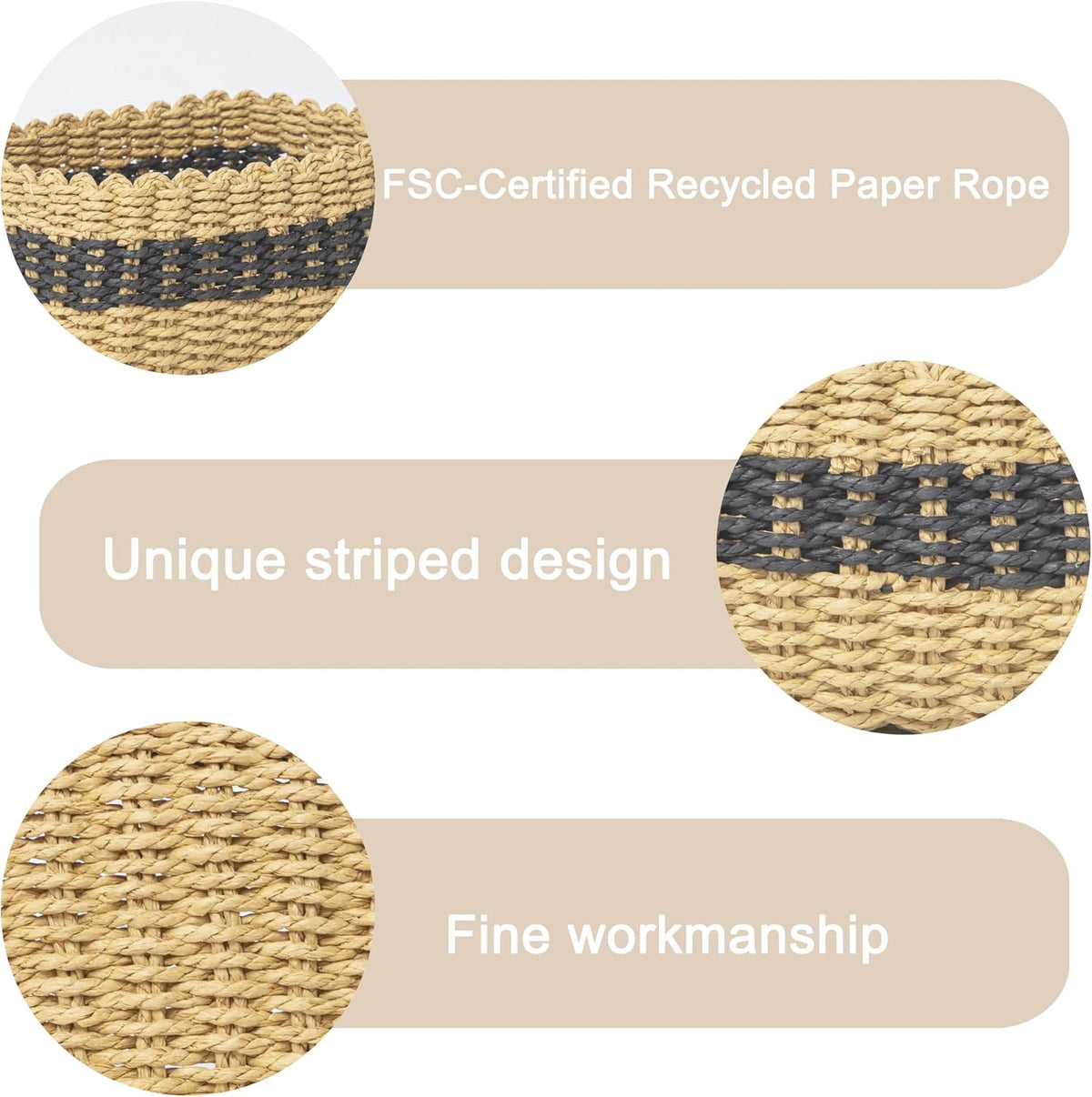 Small baskets for Organizing,Cute woven Storage basket with recycled paper rope for Shelves Bathroom,Little decorative basket,Set of 3 (Desert&Black)