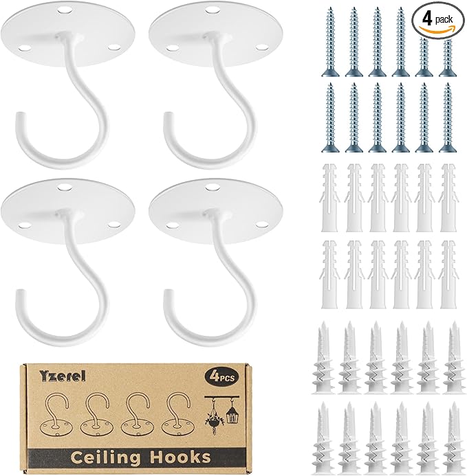 Ceiling Hooks for Hanging Plants - Metal Plant Bracket Iron Wall Mount Lanterns Hangers for Hanging Bird Feeders, Lanterns, Wind Chimes, Planters, Outdoor Decoration Hooks (White 4pcs)