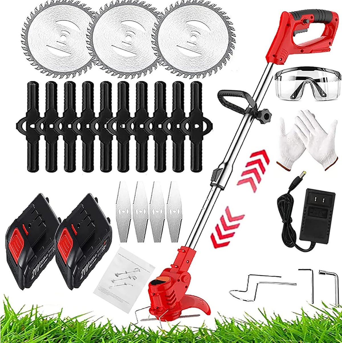 Weed Wacker Electric Cordless Grass Trimmer,with 3Types Blades,Included 2Pcs 24v 4Ah Batteries Electric Stringless Weed Trimmer Lightweight 2.6lb， for Yard and Garden