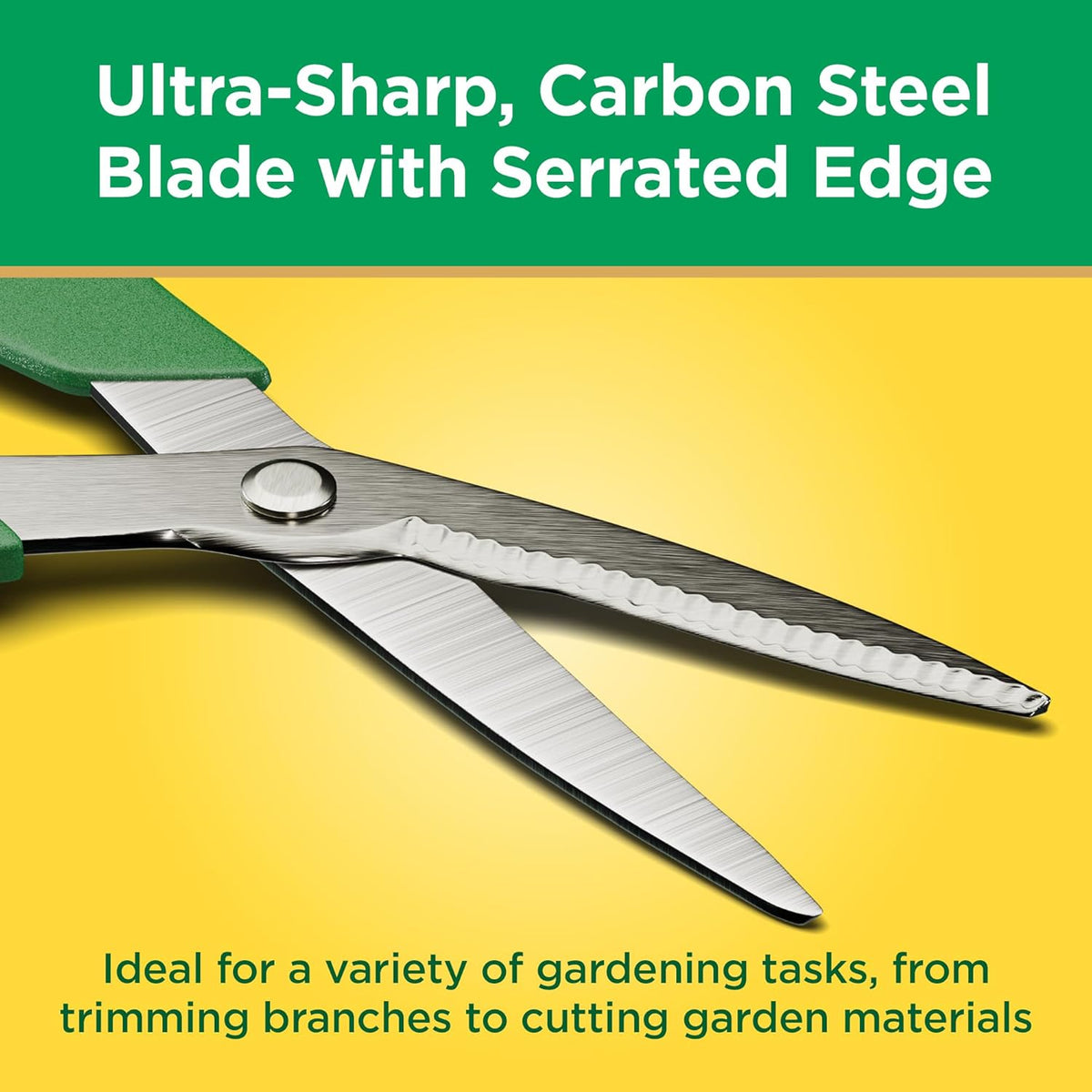 Miracle-Gro 8 in. All-Purpose Steel Garden Utility Shears with Serrated Blades – Comfort Grip Yard and Garden Scissors for Pruning Plants, Flowers, and Herbs