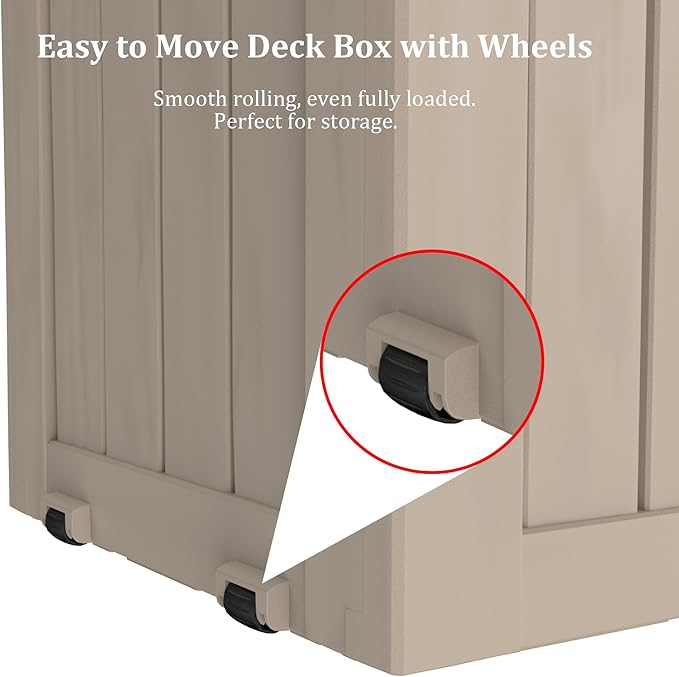 80 Gallon Outdoor Storage Box with Wheels, Waterproof Lockable Resin Deck Box Patio Storage Bin for Pool Accessories Cushion Furniture, Garden Tools, UV-Resistant Outside Delivery Grey