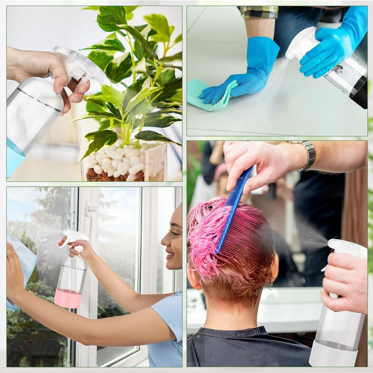 5 PACK/16 OZ Glass Spray Bottles with Upgraded Adjustable Spray Nozzle, Refillable Containers with Silicone Sleeve, Spray Bottle for Hair&Cleaning Solutions&Essential Oils-Pink Blue Gray Black White