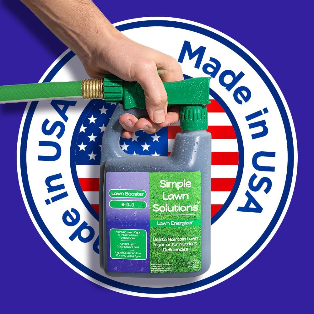 Commercial Grade Lawn Fertilizer with Iron- Liquid Fertilizer Spray- Nitrogen and Iron for Deeper Green Turf- Any Grass Type - Simple Lawn Solutions - Lawn Energizer - 32 Ounce