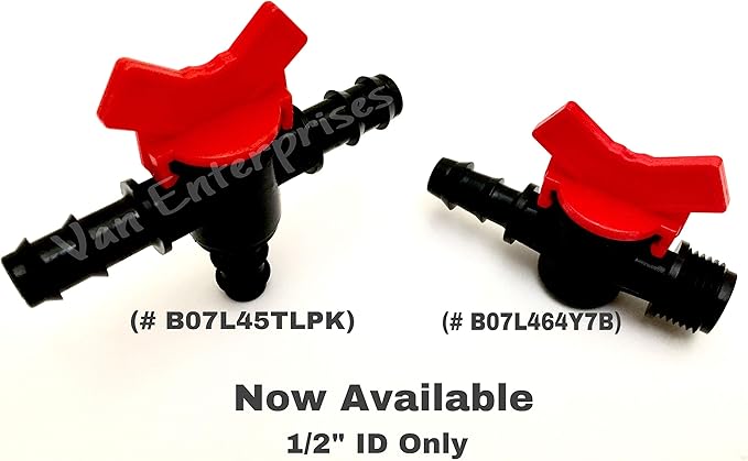 2PK of 1/2" ID Ball Valve Hose Barb Connectors for Drip Irrigation Hoses and Aquariums [Various