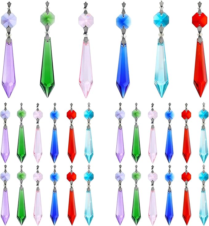 HDCRYSTALGIFTS 30pcs 55mm Multi-Color Crystal Icicle Pendant Chandelier Prisms Drops Lamp Candle Holders Curtain DIY Parts