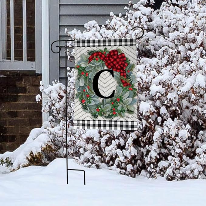 Briarwood Lane Winter Wreath Monogram Letter C Garden Flag