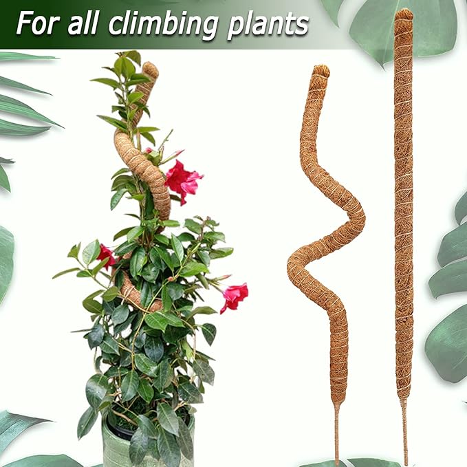 2 Pack Moss Pole, 28 Inch Bendable Moss Pole for Plants Monstera, Moss Poles for Climbing Plants Indoor, Coir Plant Pole Sticks Support Stakes for Potted Plant, Pothos, Philodendron
