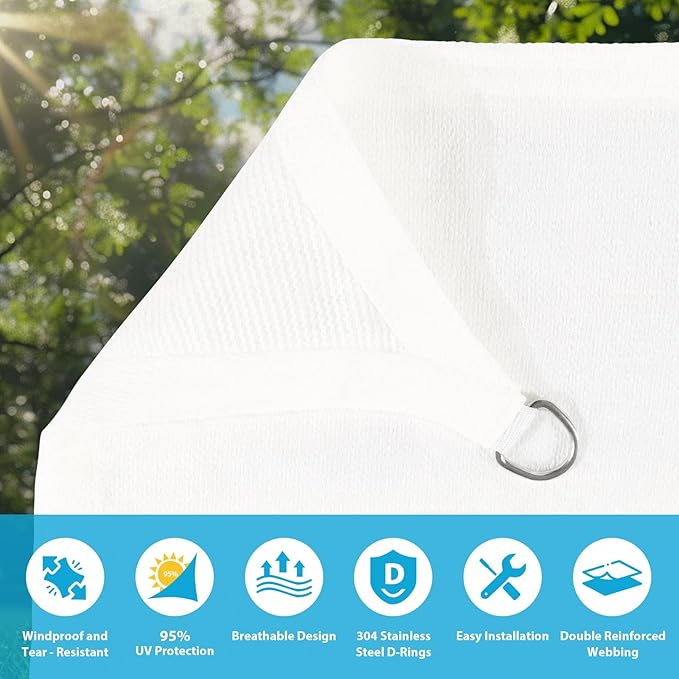 Amagenix Sun Shade Sail 6'X8' Curved Edge Outdoor Shade Canopy White Breathable 95% UV Block Shade Cloth for Patio Garden Backyard (We Make Custom Size)