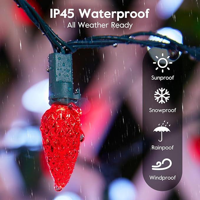 Brightown C6 LED Christmas String Lights - 2 Pack Each 20ft 60LED Battery Operated Strawberry String Lights with Timer and 8 Light Modes for Christmas Trees Wreaths, Indoor Xmas Decor, Red and White