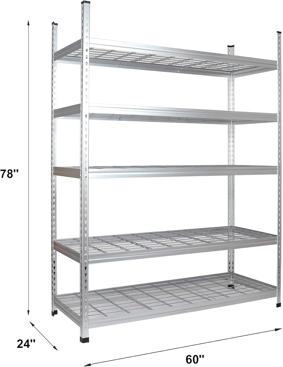 Amazon Basics 4000IBS Heavy Duty Adjustable Storage Shelving Unit, 5 Shelf, High-Grade Aluminum, Silver, 60 x 24 x 78 Inch