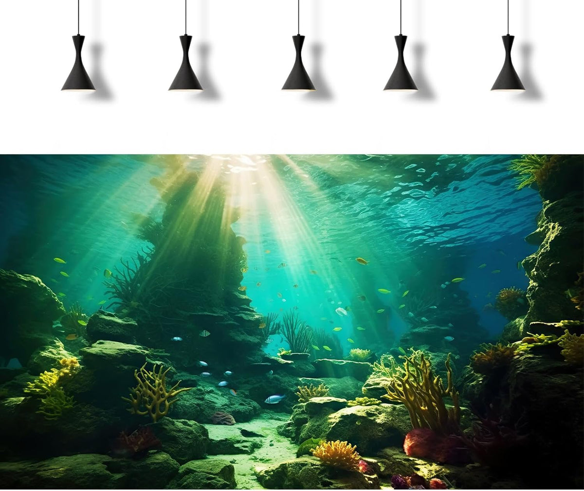 Ocean Floor Fish Tank Background Under The Sea Coral Reef Aquarium Background Tropical Fish Terrarium Backgrounds Underwater Rock Cave Sunray Fish Tank Backgrounds Decorations 72x16in