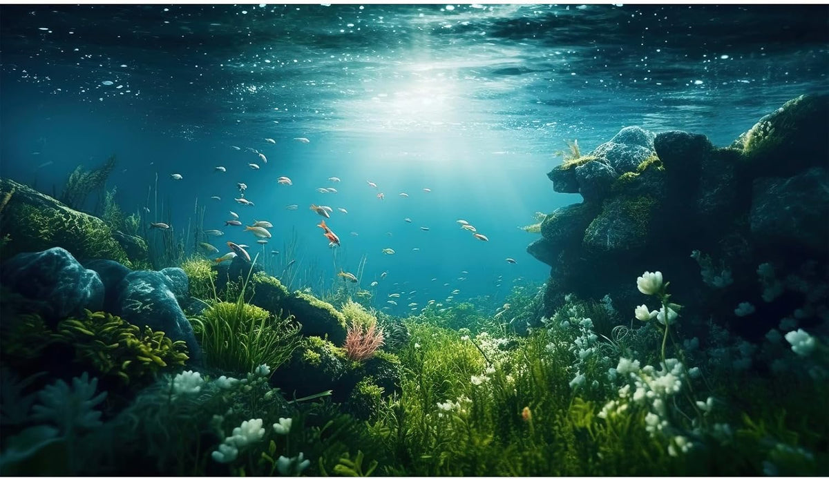 Underwater Aquarium Background Under The Sea Fish Tank Background Ocean Floor Green Aquatic Plants Aquarium Backgrounds Deep Sea Sunray Tropical Fish Aquarium Tank Backgrounds 72x24in