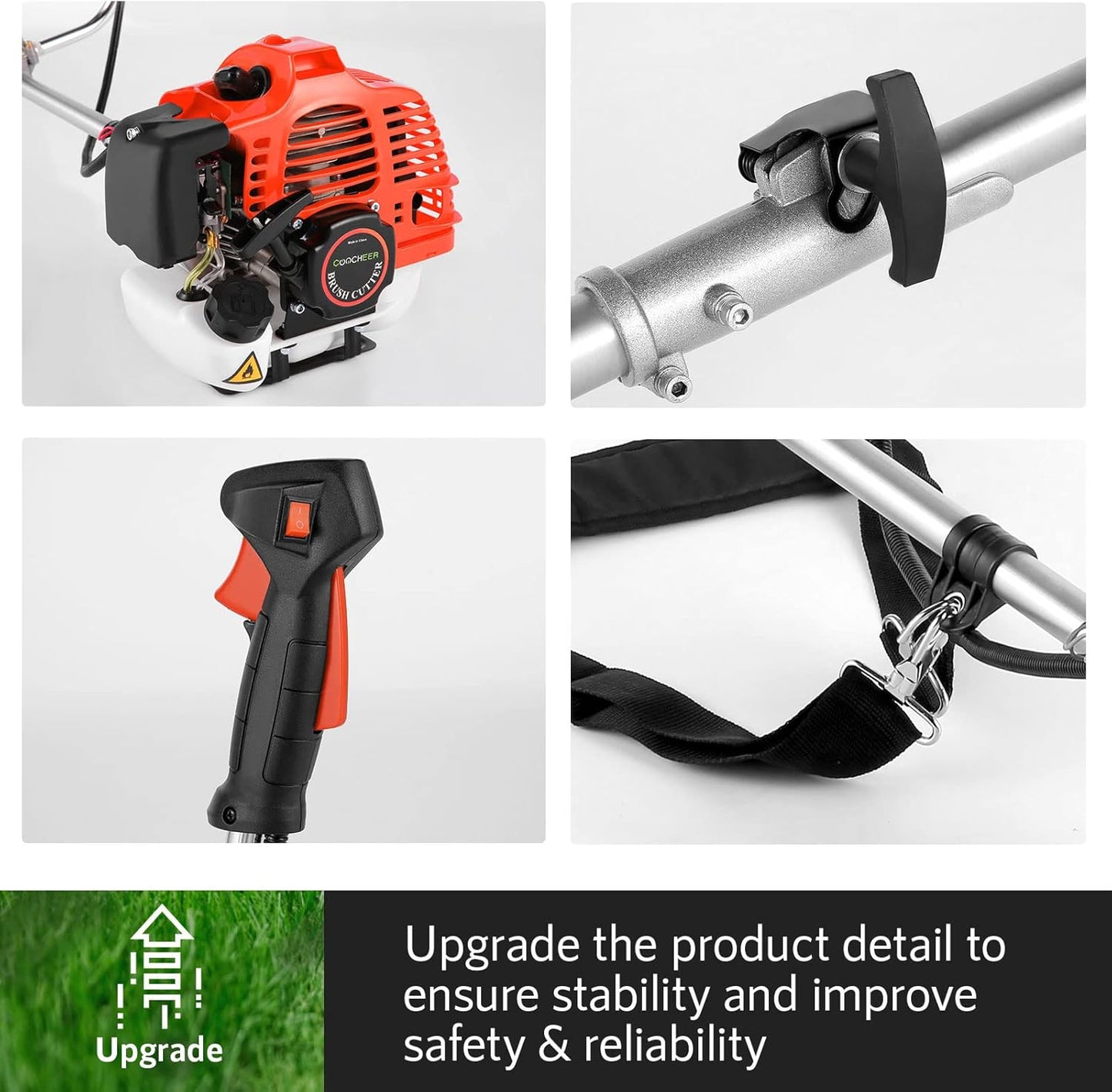 58CC Weed Wacker Brush Cutter, Gas Powered String Trimmer 4-in-1 Gas Weed Eater with 4 Detachable Heads Straight Shaft 2-Cycle for Weed, Brush(Orange)