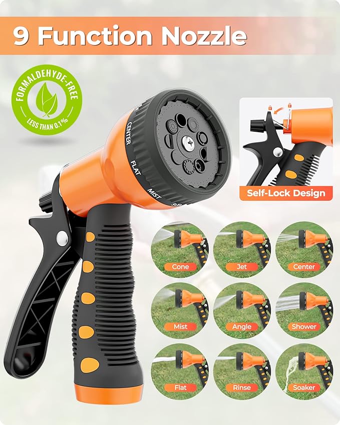 Ayleid Retractable Garden Hose Reel,1/2 in x 100 ft Wall Mounted Hose Reel, with 9- Function Sprayer Nozzle, Any Length Lock/Slow Return System/Wall Mounted/180°Swivel Bracket (Black)