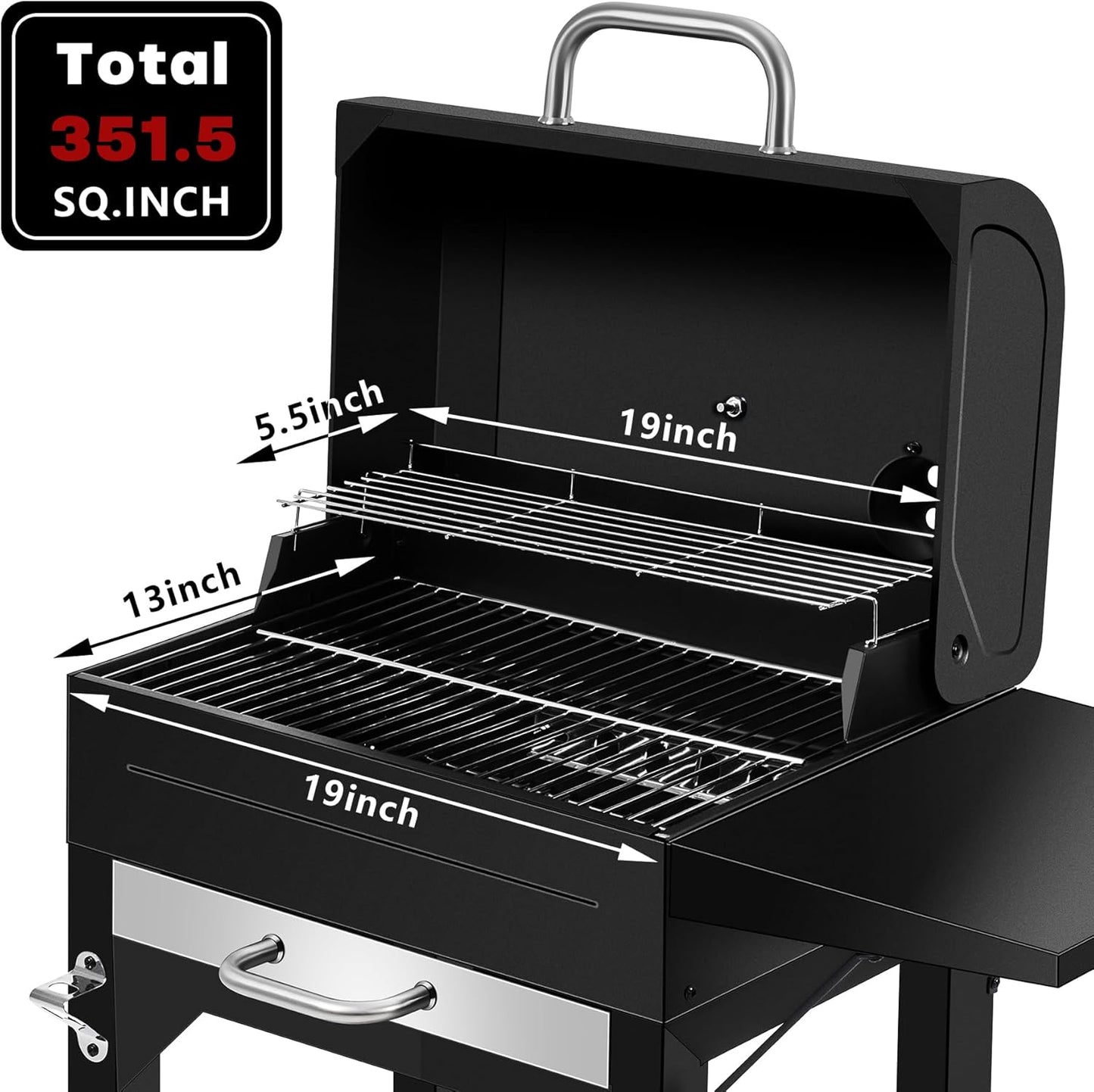 Charcoal Grill, BBQ Grill Charcoal Grill with Pull-Out Grease Tray for Outdoor Patio Backyard (Black)