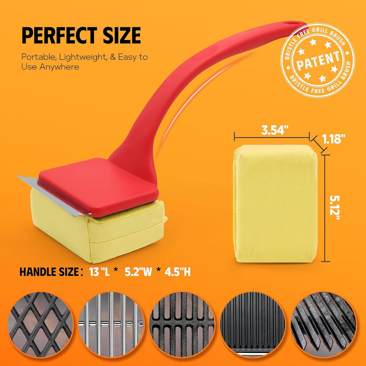 MEKER Grill Brush Bristle Free, Grill Cleaner Brush with 3 BBQ Replacement Head, Seamless Scraper Tool for Cast Iron, Stainless Steel Grates, Safe Grill Scraper Outdoor BBQ Grill, Red