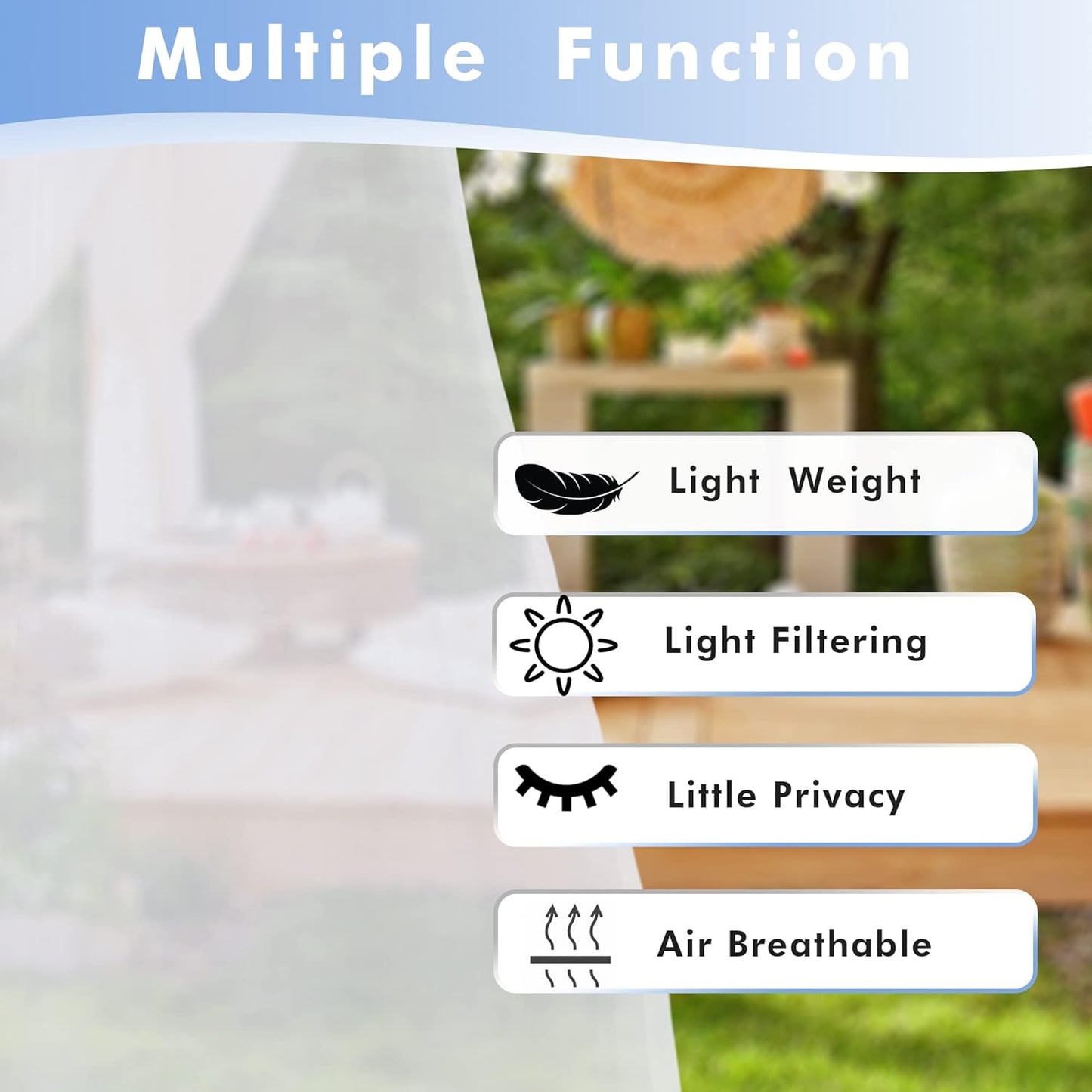 HolidayIdeas White Outdoor Sheer Curtains for Patio Waterproof, 4 Panels - 54 x 108 Inch - Light Filtering Voile Outside Curtains Grommet Drapes for Front Porch, Gazebo, Pergola, Backyard