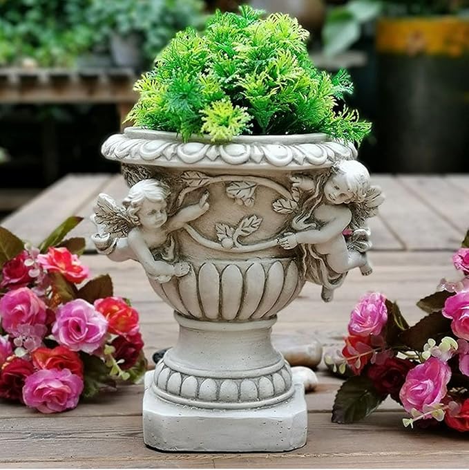Cherub Angel Planters, Cherub Planter Flower Pots with Drain Hole for All House Plants, Patio Yard Decor, Polyresin, 8.46" H
