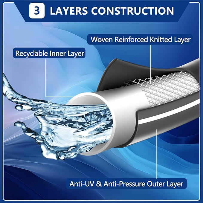 5/8’’ Heavy Duty Garden Hose 100 ft – Outdoor Hybird Water Hose with Solid Fitting - Flexible, Kinkless, Lightweight Garden Hose for Lawn Watering, Car Washing - Burst 500 Psi (Grey,150 ft)